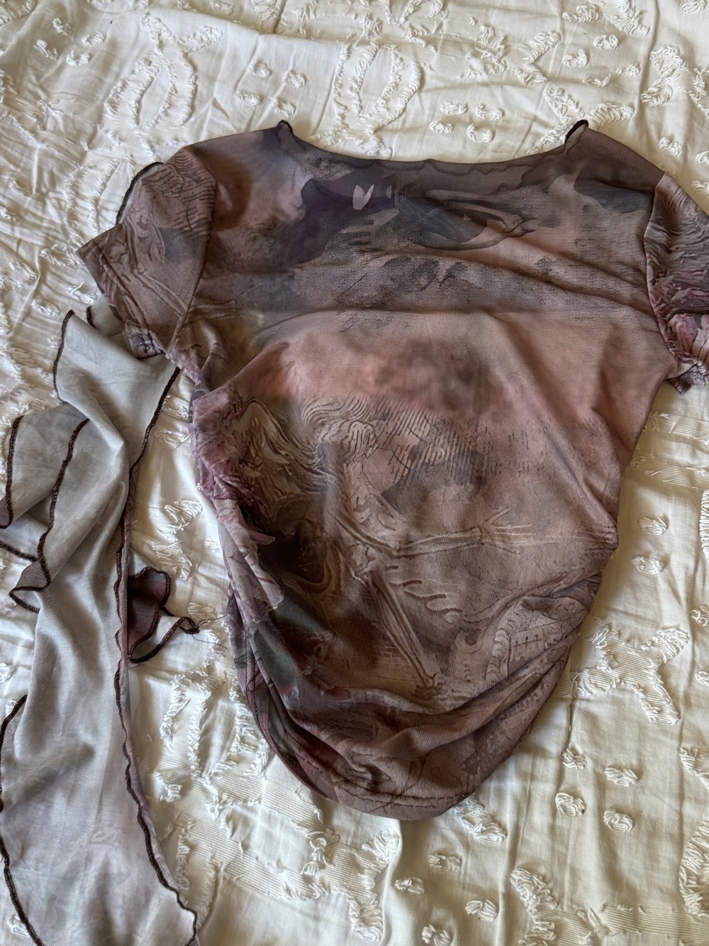 Sheer Floral Mesh Short Sleeve Top & Skirt
